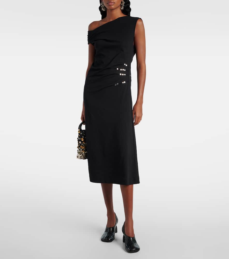 Gathered embellished jersey midi dress