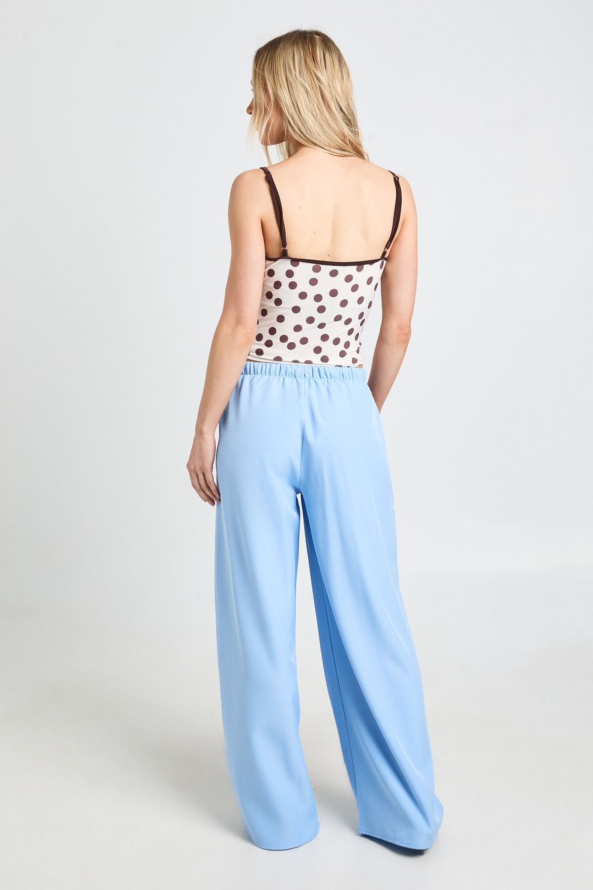 Boohoo Womens Petite Woven Elasticated Waist Drawstring Wide Leg Trouser - Pale Blue
