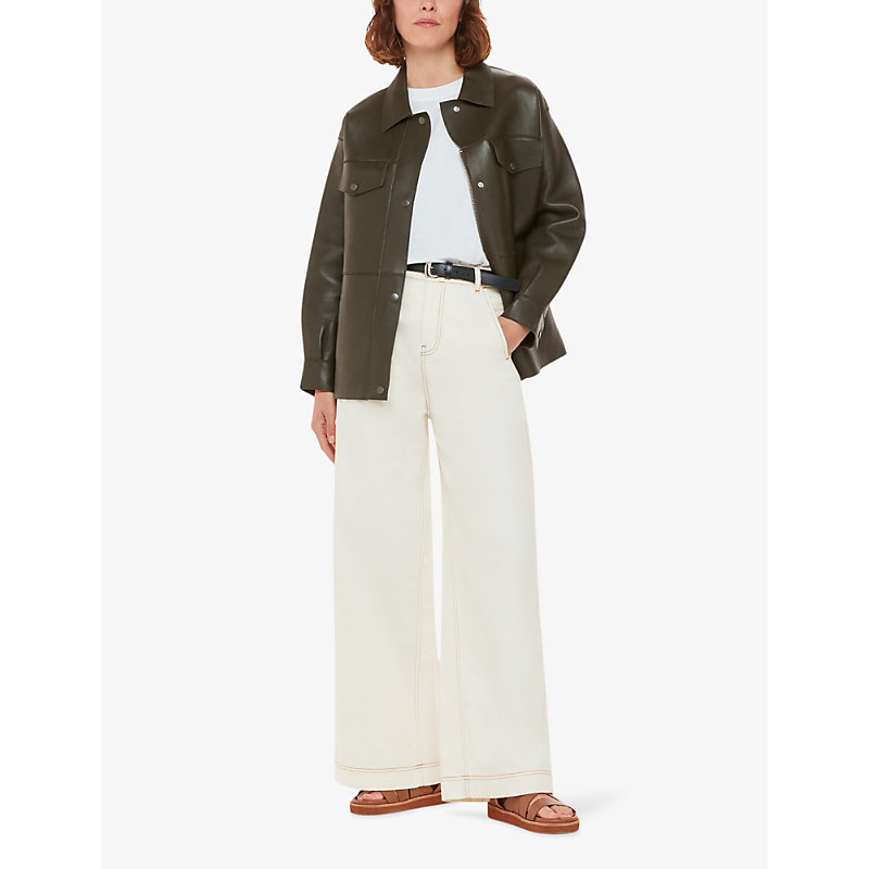 Womens White Patch-pocket Wide-leg Mis-rise Denim Jeans