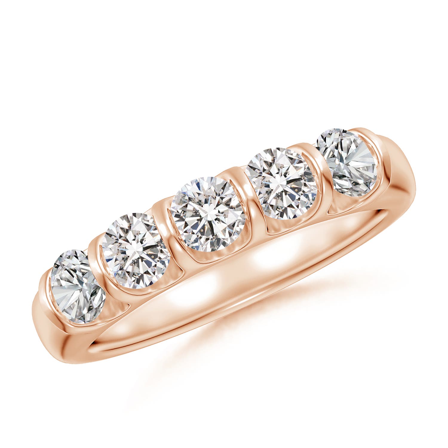 Angara 1.0 Carat Bar Set Five Stone Round Diamond Wedding Ring for Her in 14K Rose Gold
