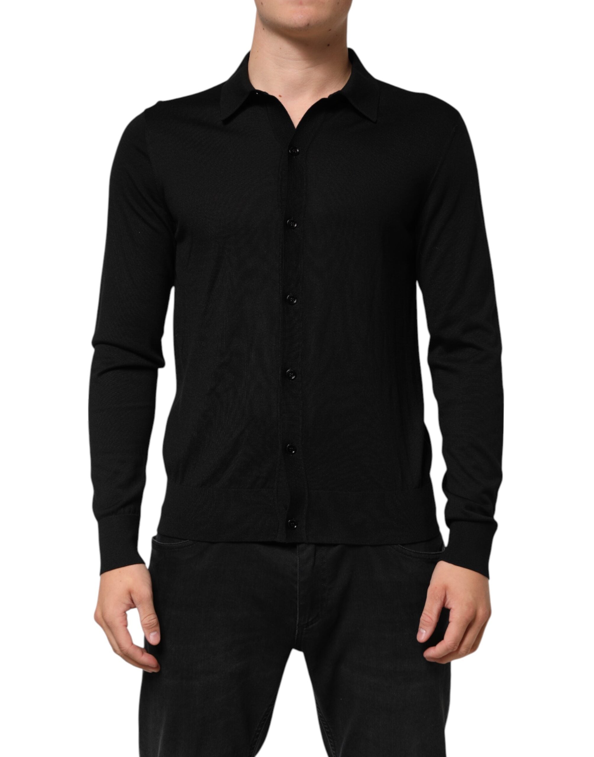 Pure Silk Button-Up Shirt — Black