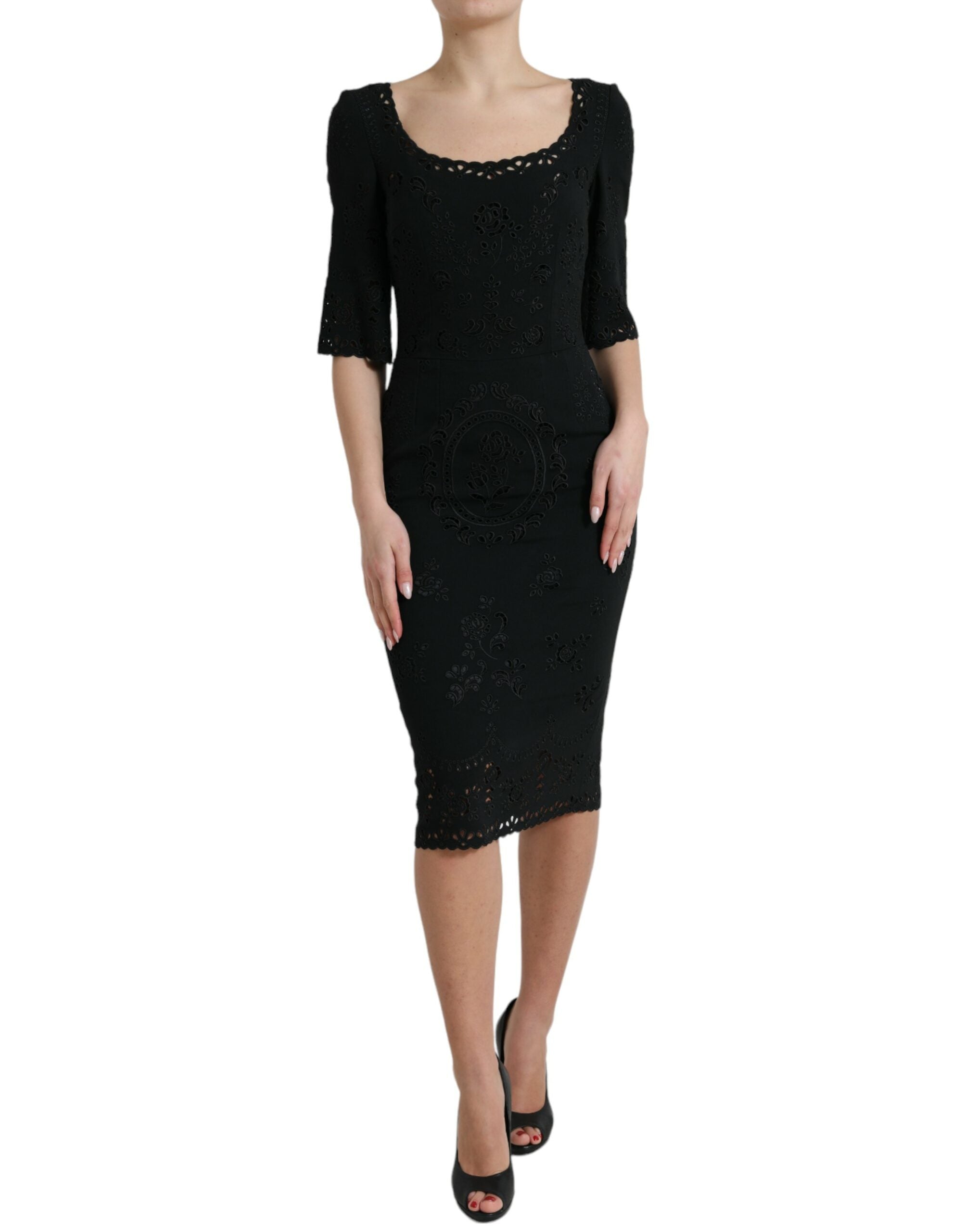Floral Lace Bodycon Dress — Black