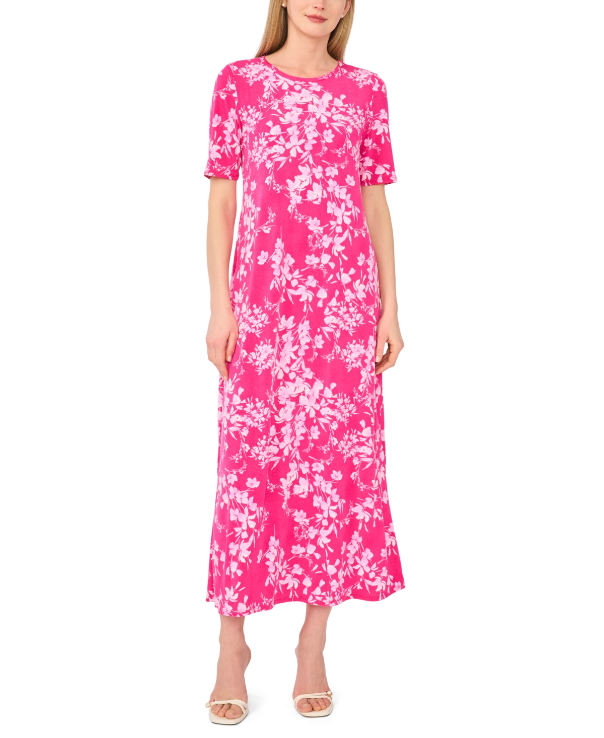 Women's Elbow Sleeve Keyhole Back Maxi Dress - Raspberry Sorbet