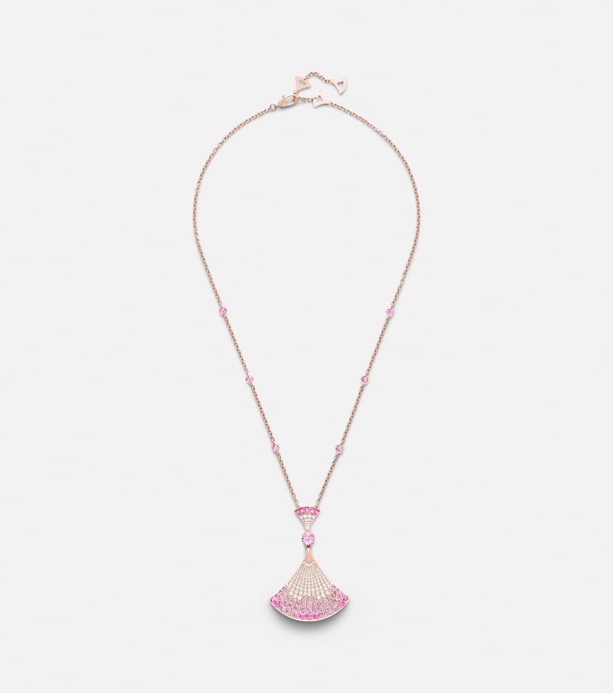 Bvlgari Divas' Dream 18kt rose gold pendant necklace with diamonds, sapphires, and rubies