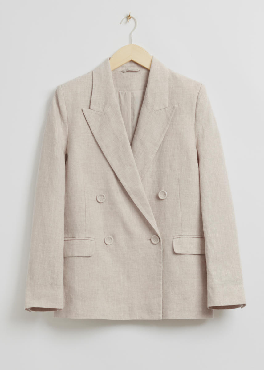 Tailored Linen Blazer - Beige