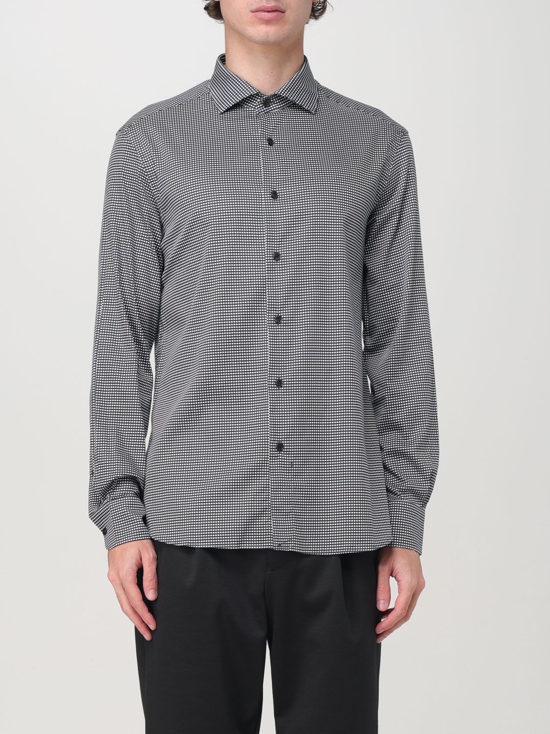Geometric-print poplin shirt - Blue