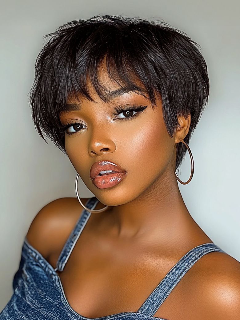 UNice Short Pixie Cut Glueless Wig With Side Bangs 100% Human Hair