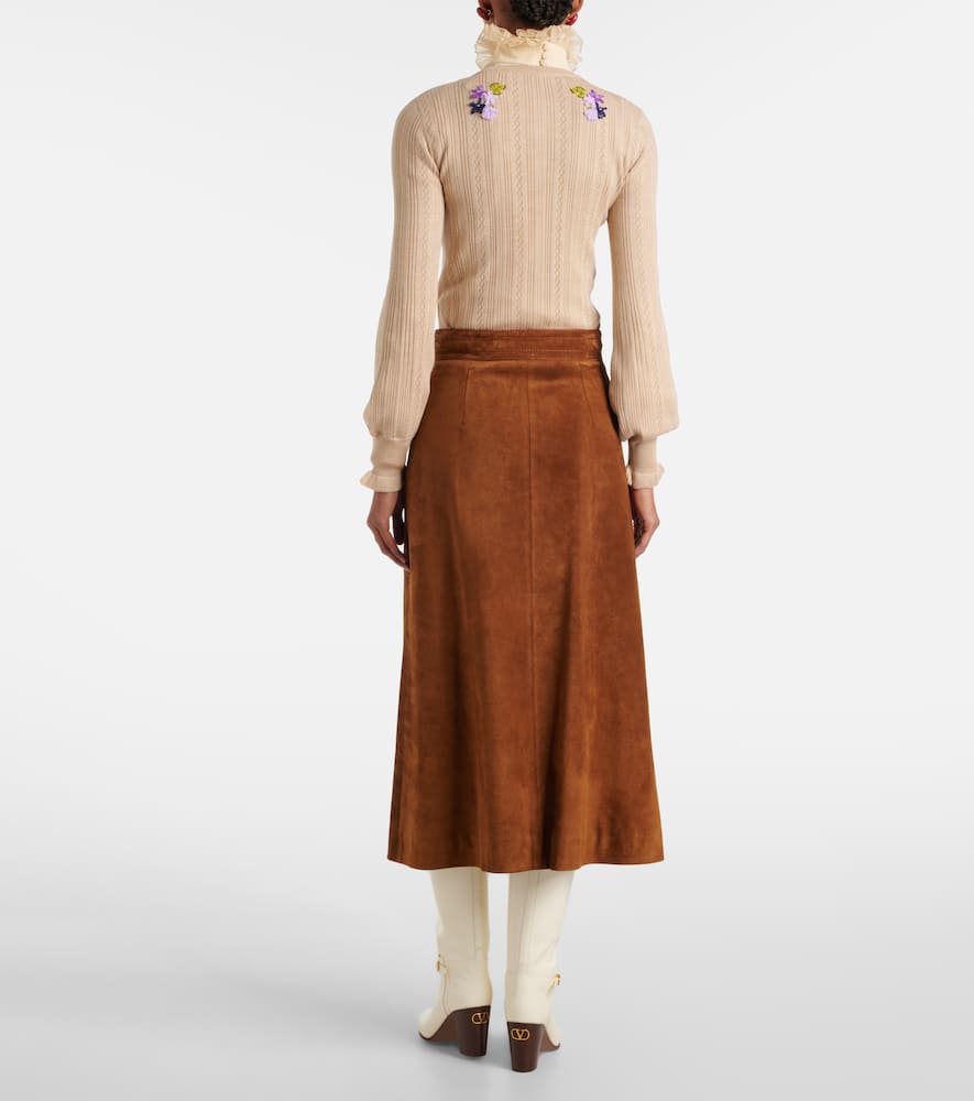 Cable-knit embroidered virgin wool cardigan