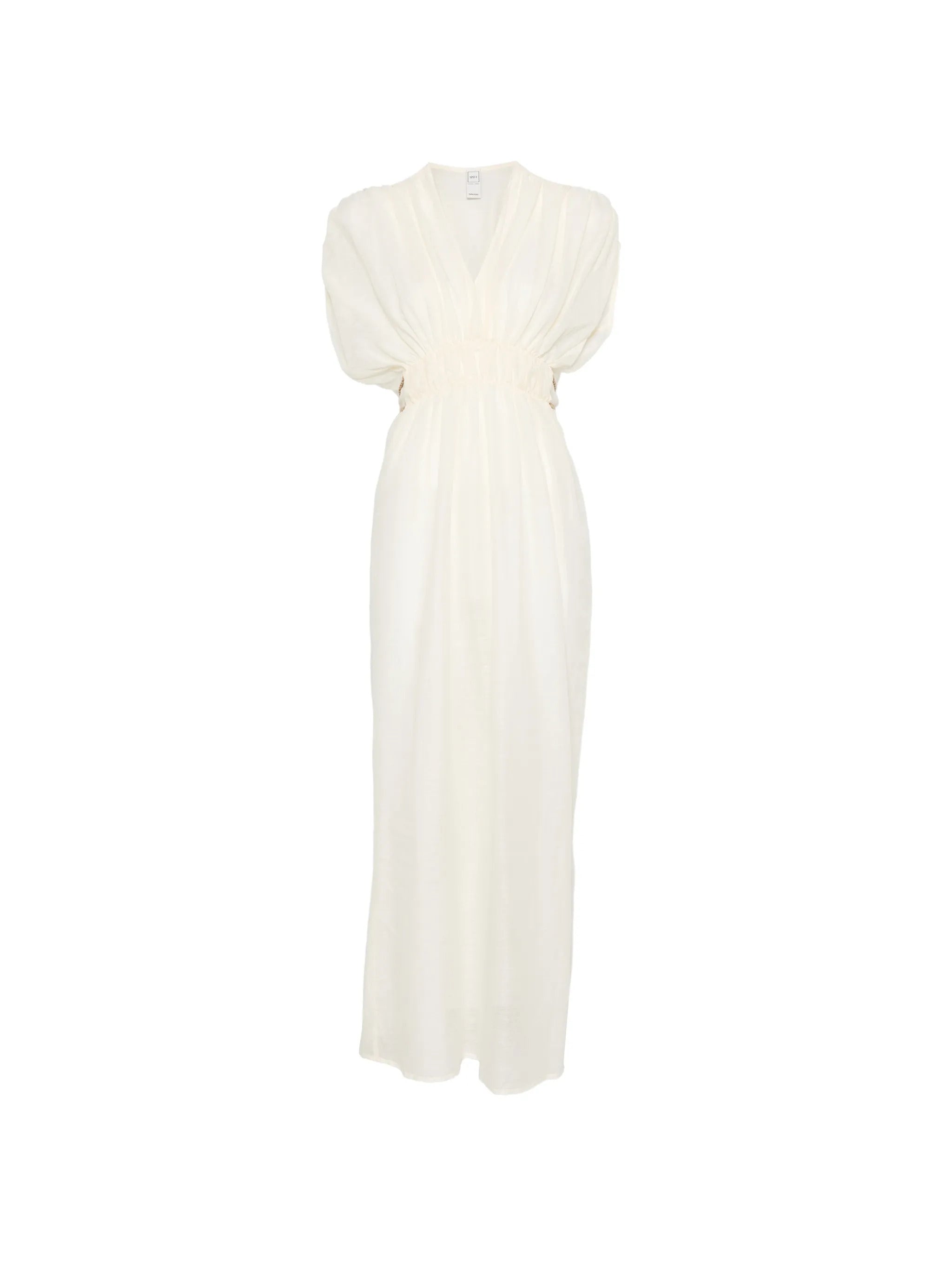 V-Neck Mini Dress with Gathered Details (Size 38)