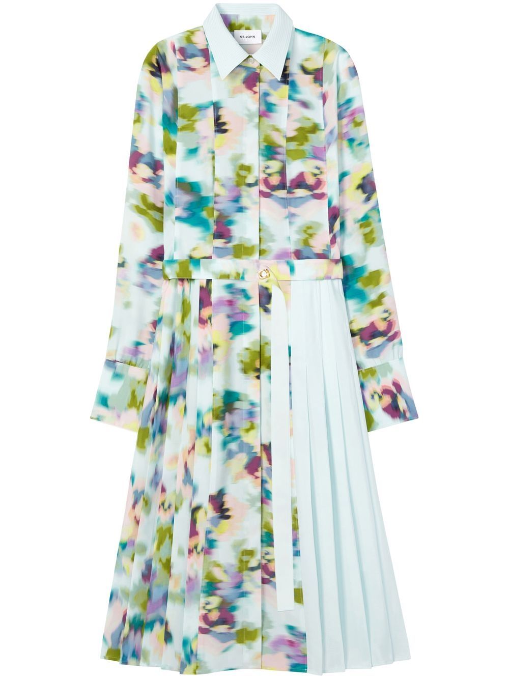 Abstract floral-print shirt dress - Blue