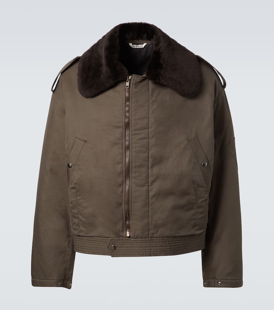 Shearling-trimmed cotton gabardine jacket