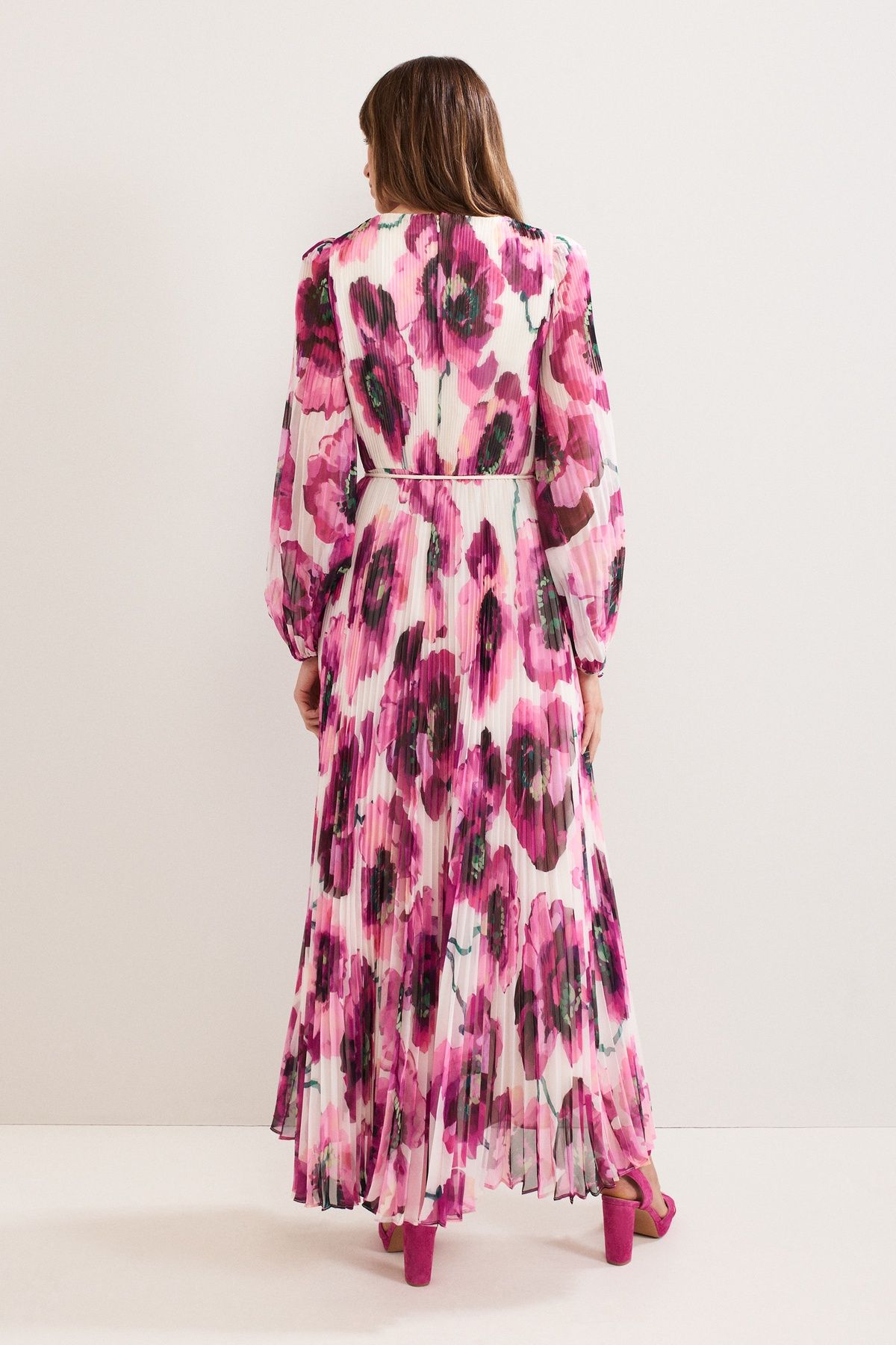 Phase Eight Women's Natalia Floral Pleated Maxi Dress in Fuchsia