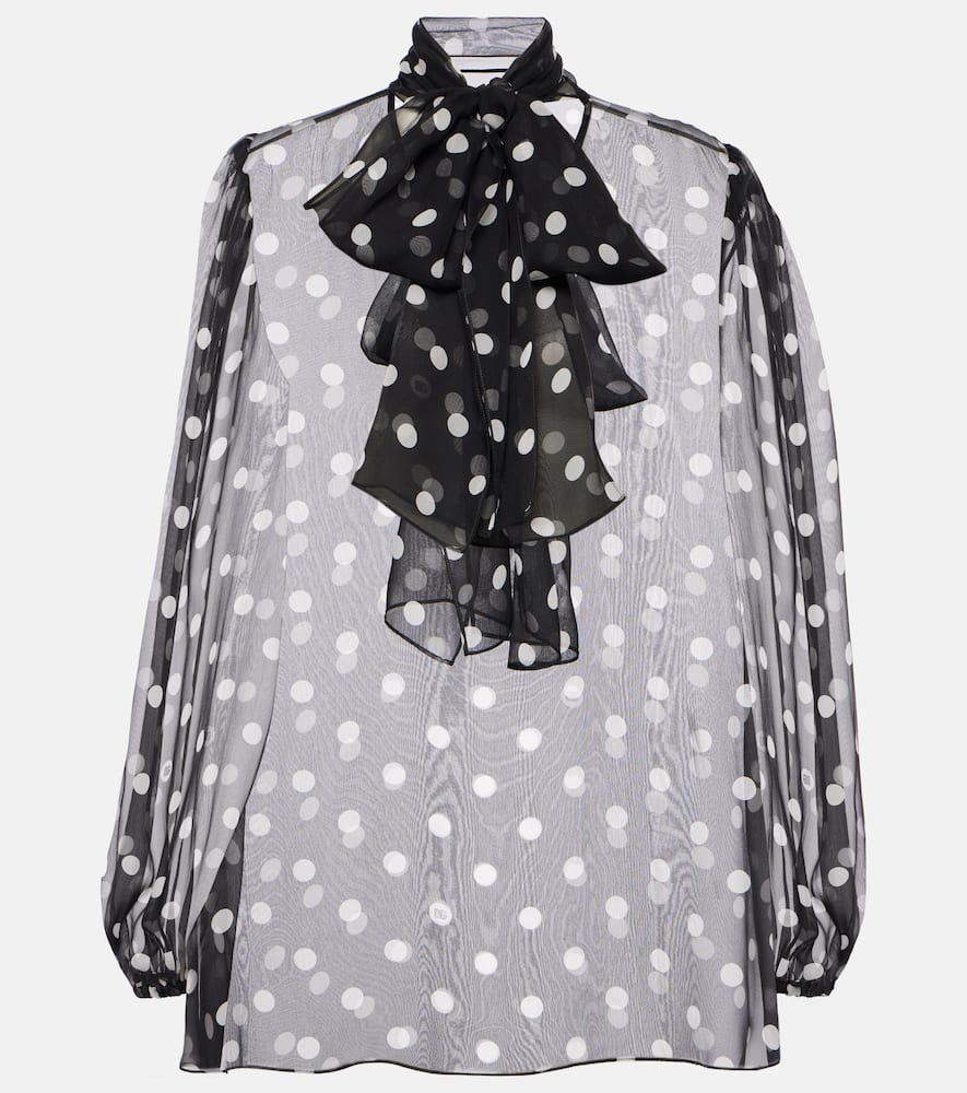 Polka-dot bow-detail silk chiffon blouse