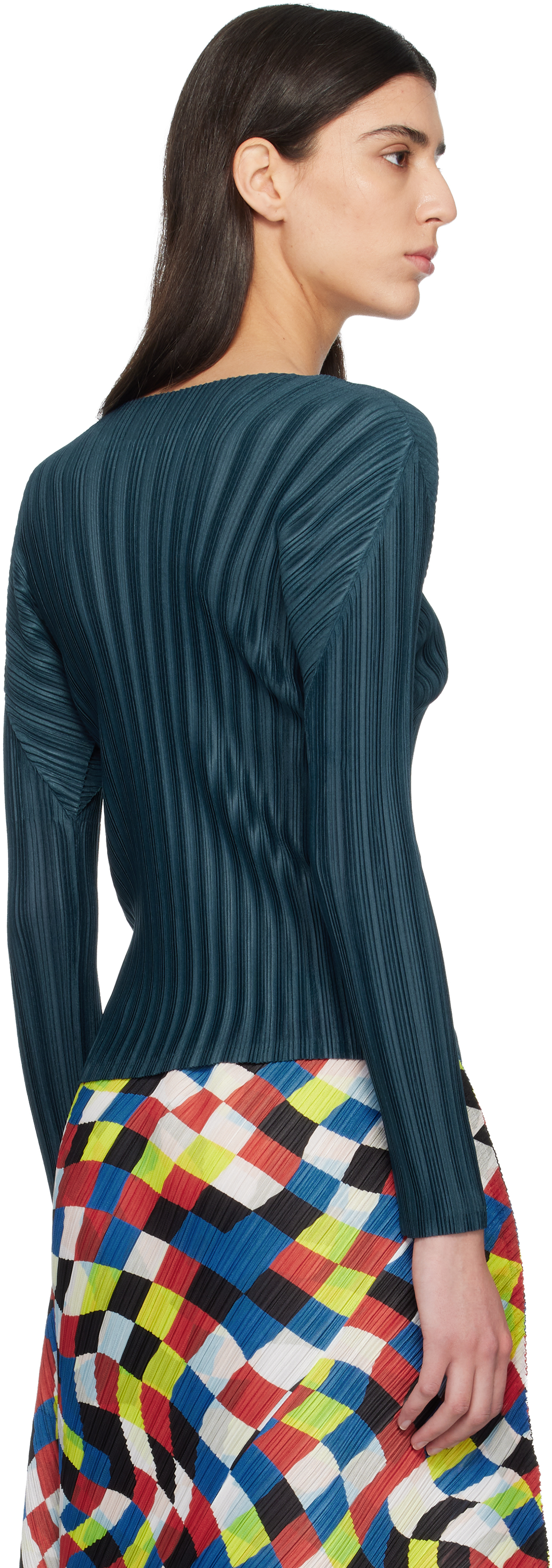 Navy Rib Pleats November Top