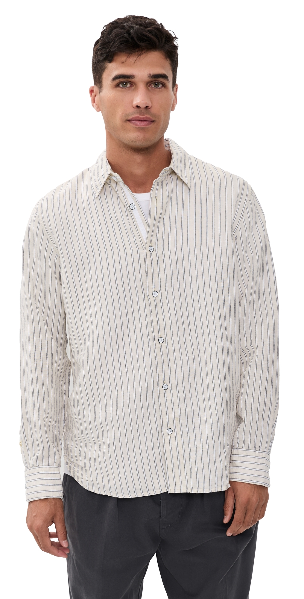 Finch Long Sleeve Linen Stripe Shirt Patus