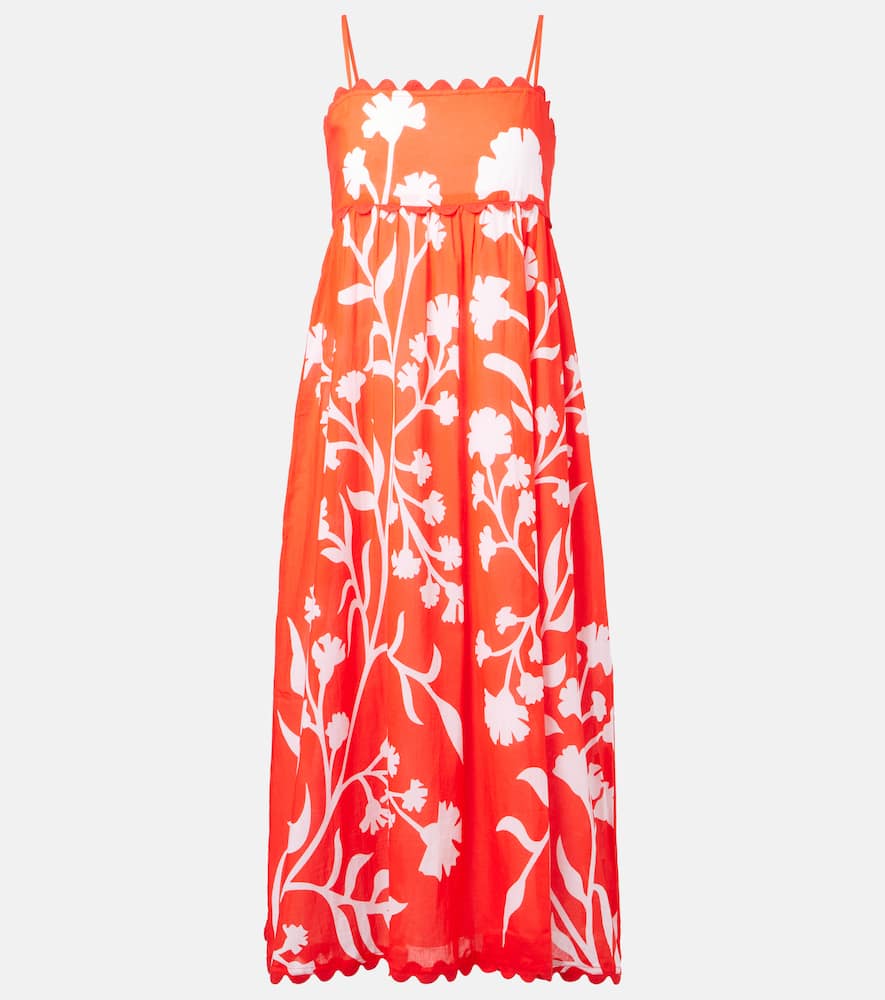 Printed scalloped cotton midi dress