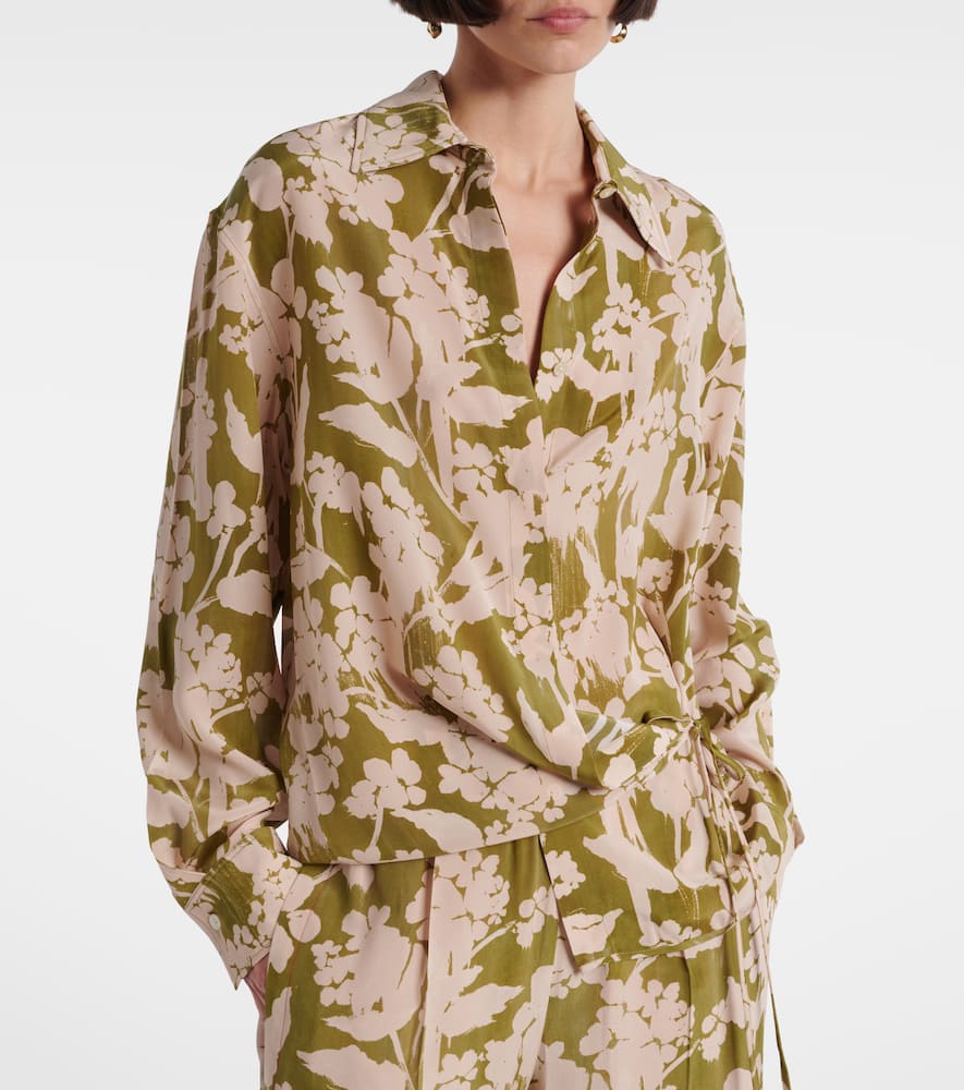 Printed gathered silk blouse