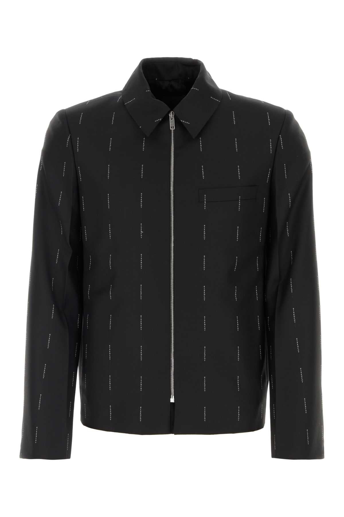 Embroidered Twill Blazer — Black