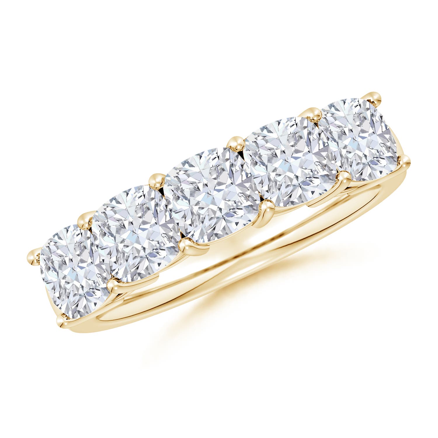 Angara 3.45 Carats Prong-Set Cushion Diamond Five Stone Wedding Ring in 18K Yellow Gold