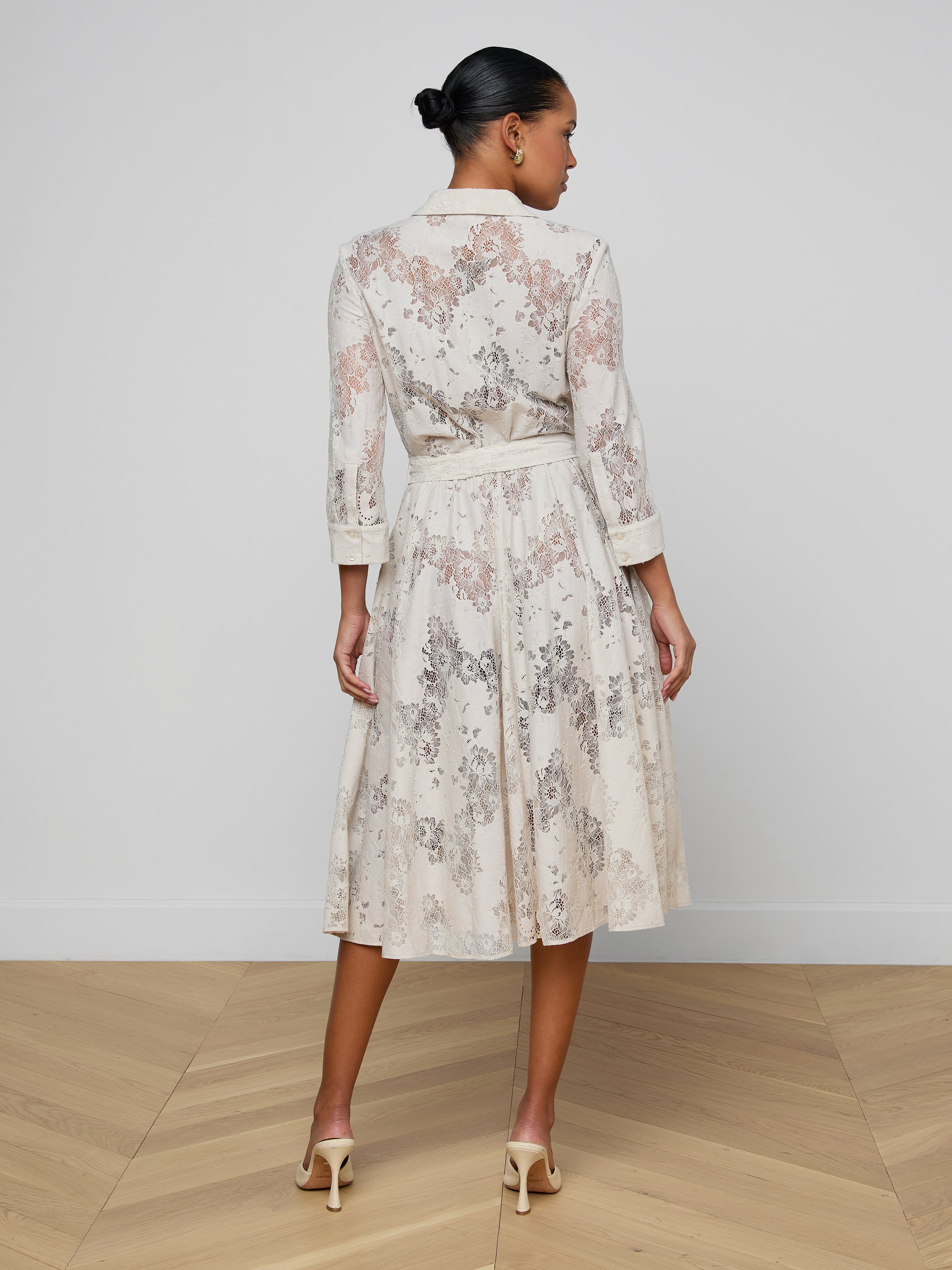 Ralphie Lace Midi Dress In Champagne