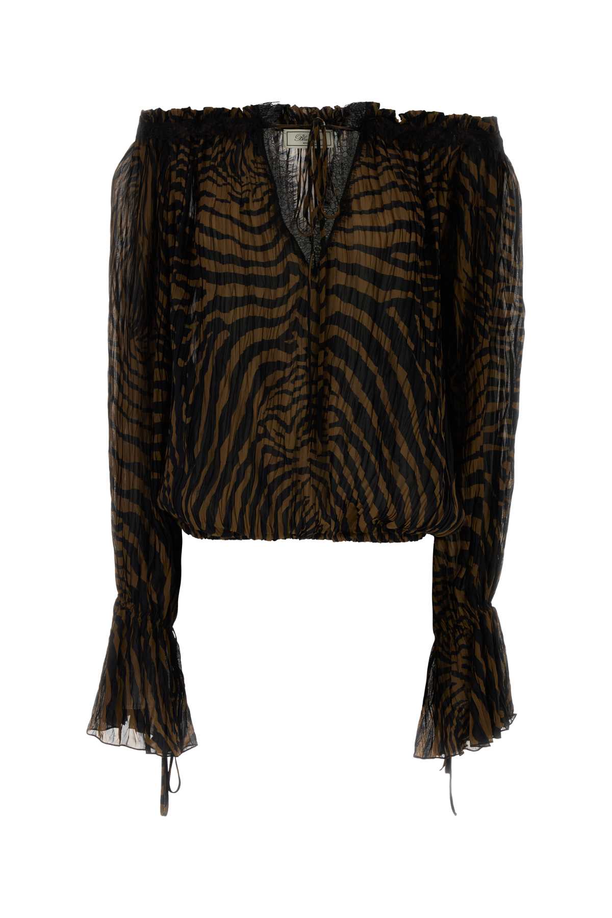 Zebra-Striped Viscose Blouse — Brown