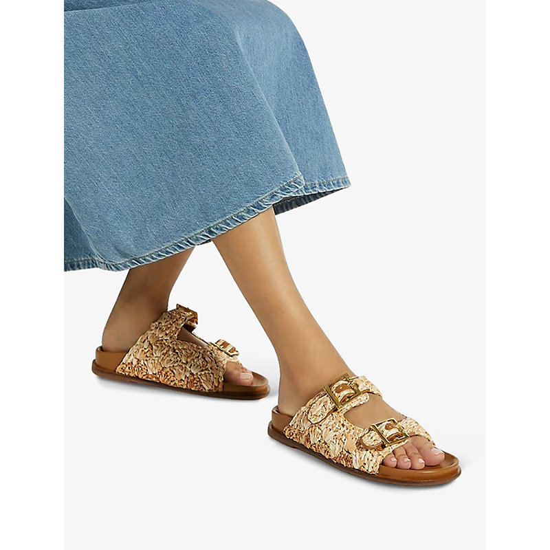 Womens Natural-raffia Lolitas Buckle-fastening Flat-sole Raffia Sandals
