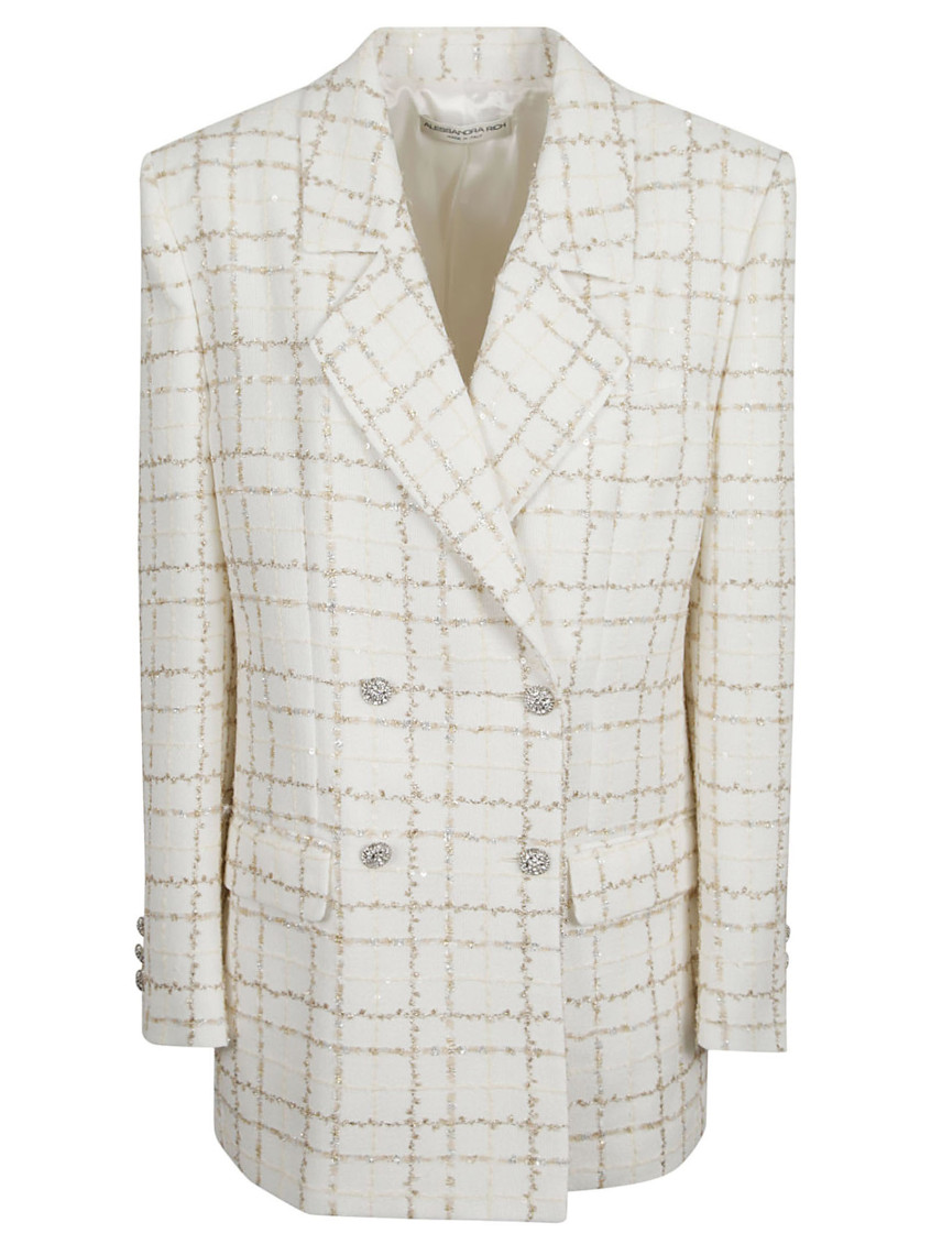 Oversized Sequin Checked Tweed Jacket