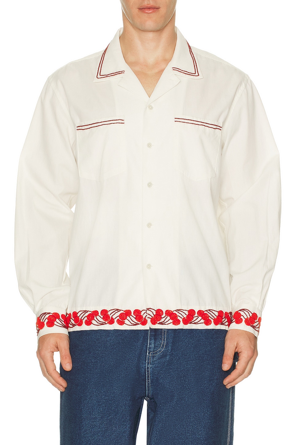 BODE Cherry Lane Beaded Shirt in White - White. XL/1X also in