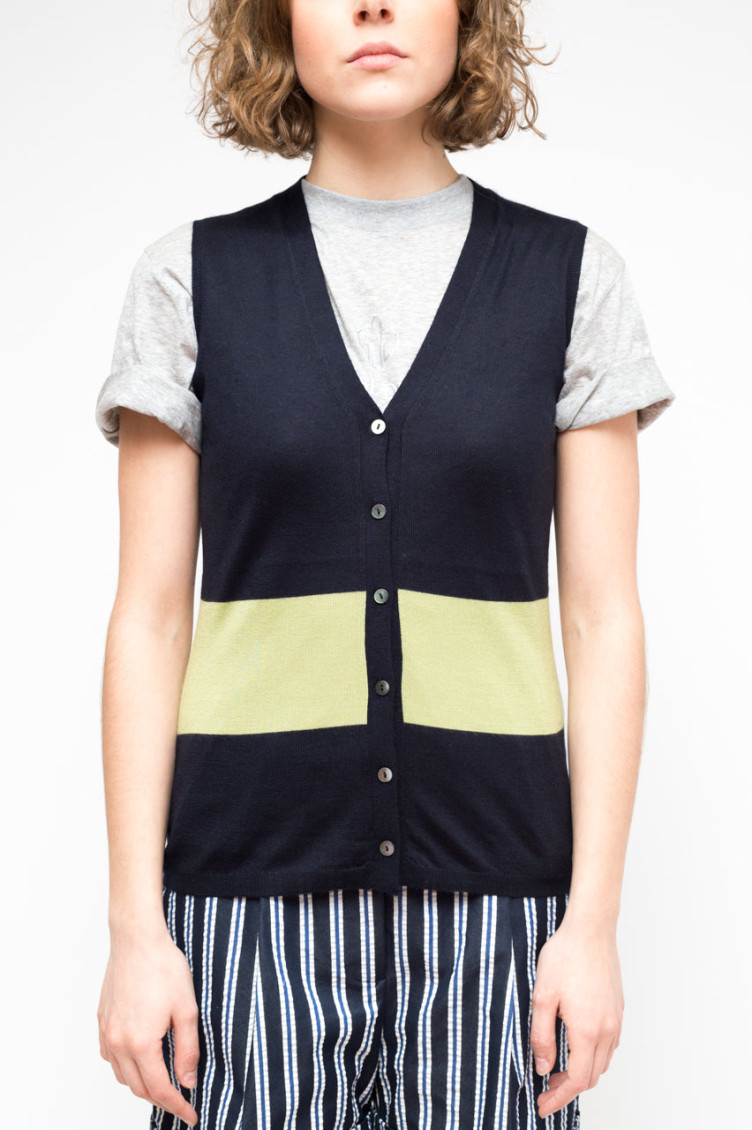 Blue V-neck Sleeveless Vest
