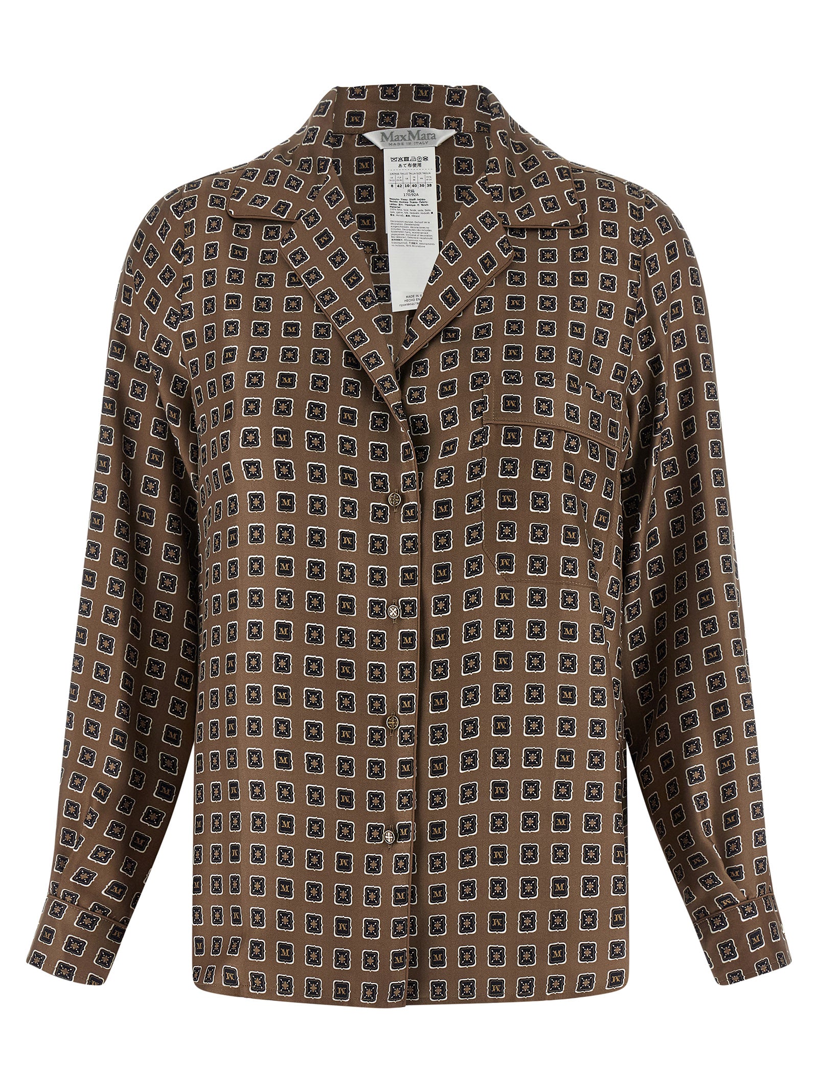 Archive Print Silk Blouse — Brown