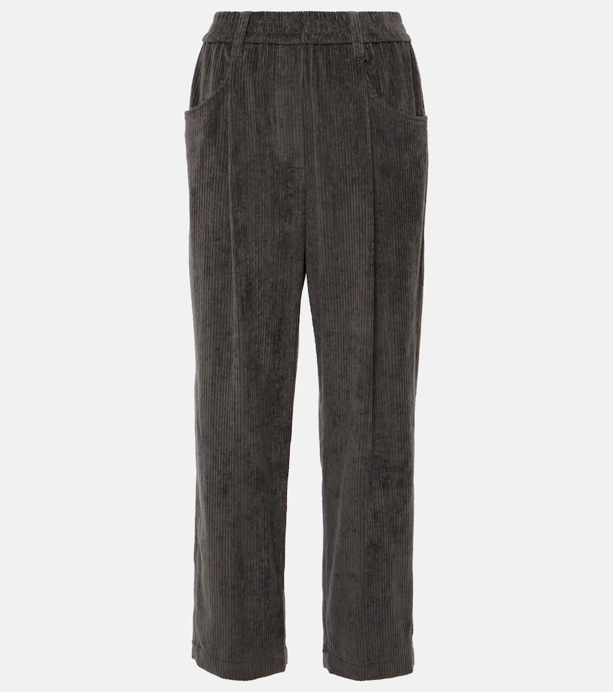 Pleated cotton straight pants