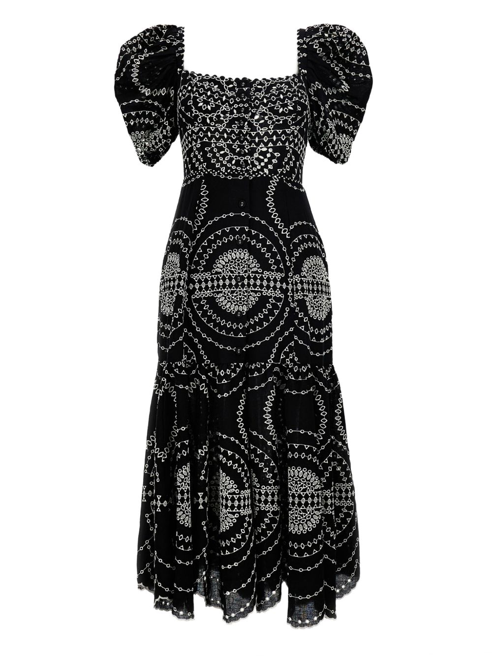 Charo Ruiz Ibiza puff-sleeve embroidered dress - Black