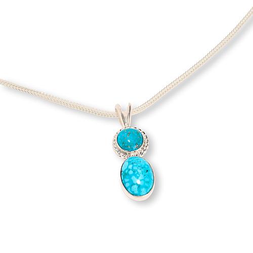 Sterling Silver Kingman Turquoise 2-Stone Pendant with Chain