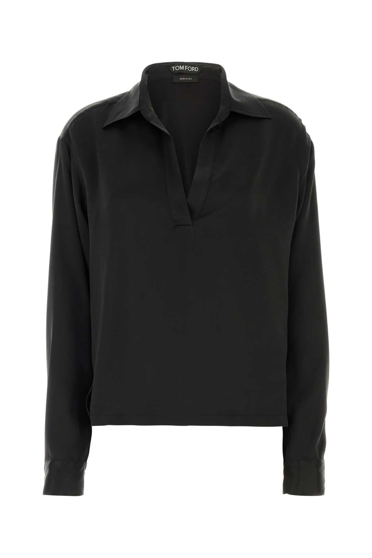 Silk Polo Blouse — Black