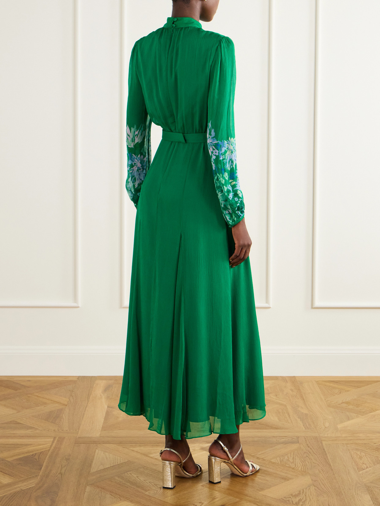 Jacqui D Belted Flower-printed Silk-chiffon Midi Dress - Green