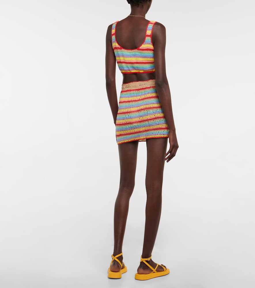 Striped crocheted cotton crop top