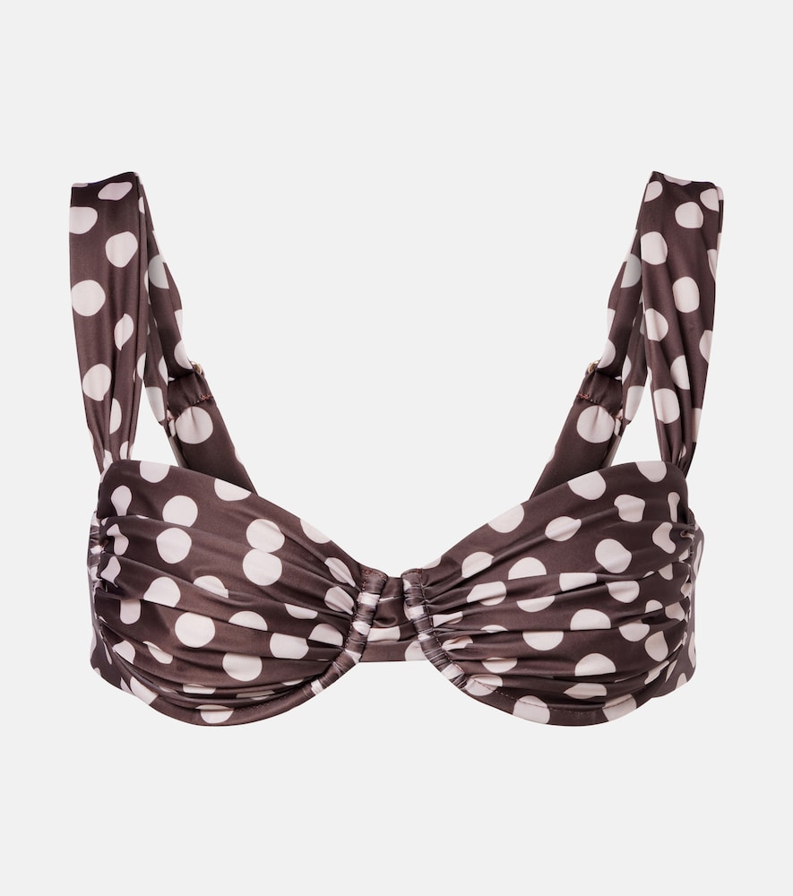 Sol gathered polka-dot bikini top