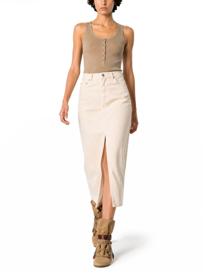 Beige Solid Maxi Skirt