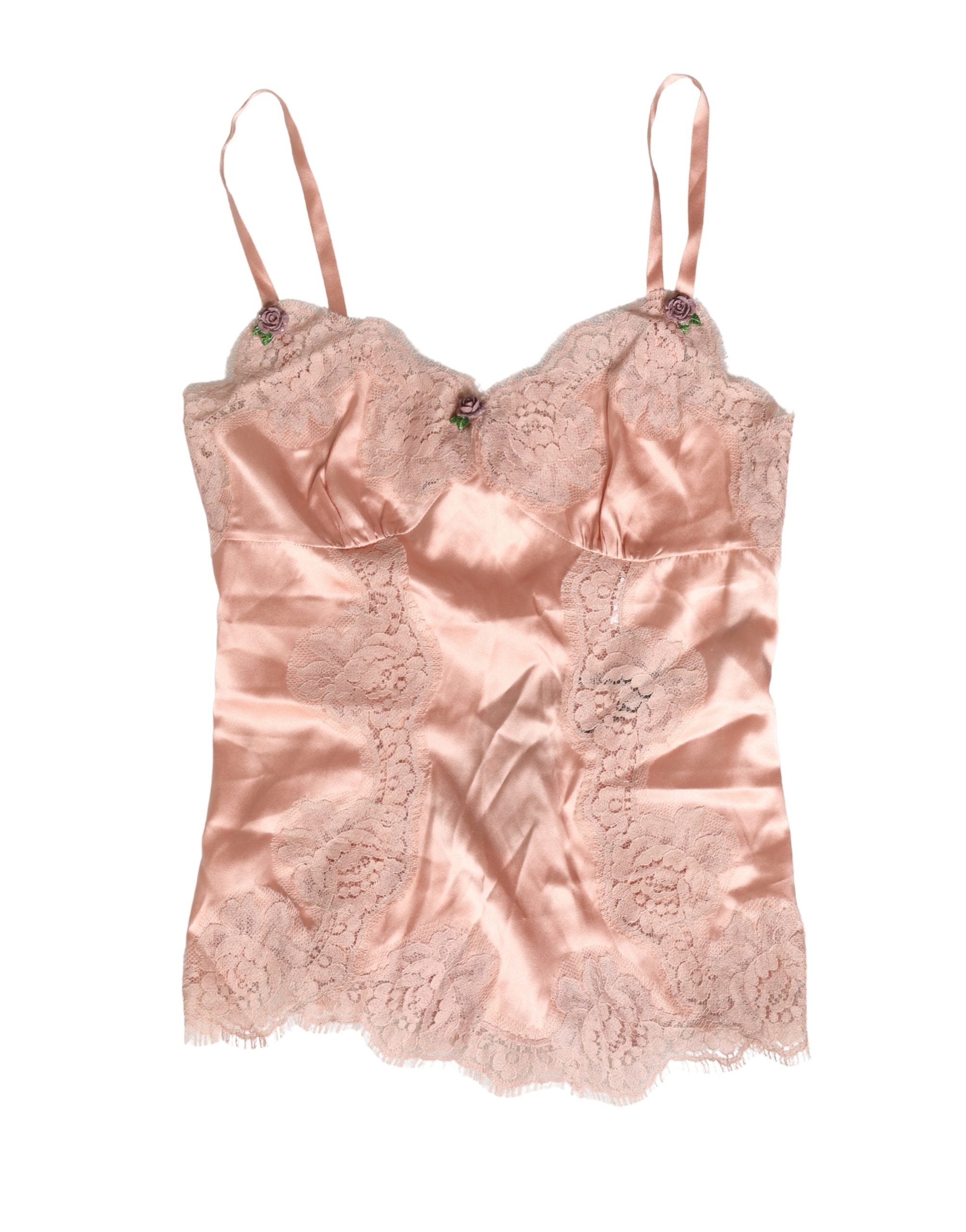 Lace-Paneled Silk Satin Tank Top — Pink