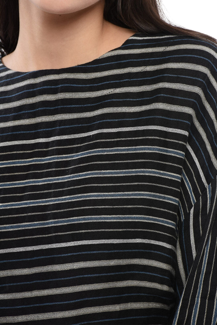 Black Stripes Round Neck Top