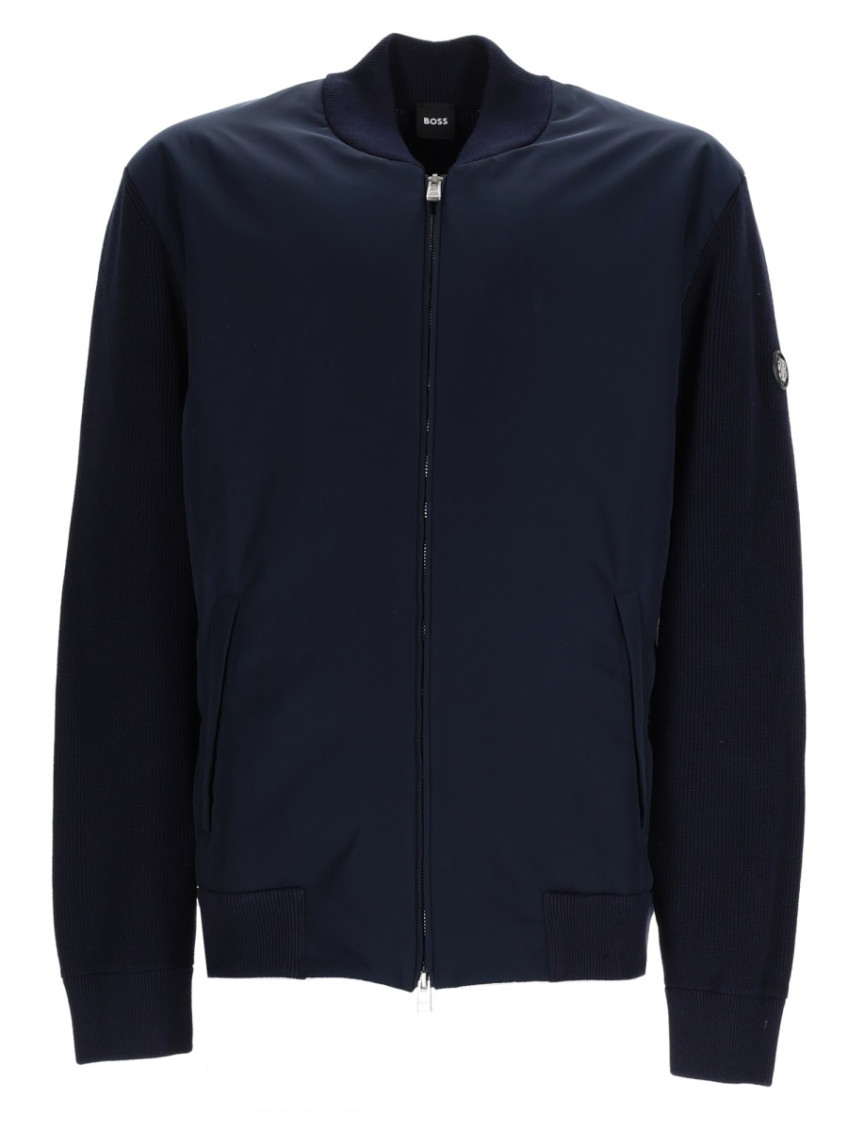 Navy Blue Solid Mock Collar Jacket