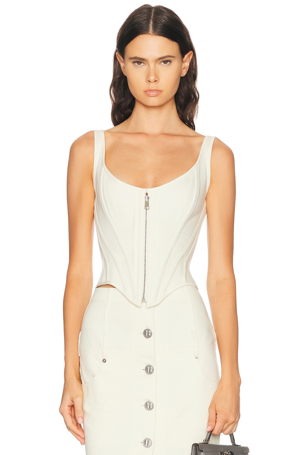 Zip-front Denim Corset Buttercream
