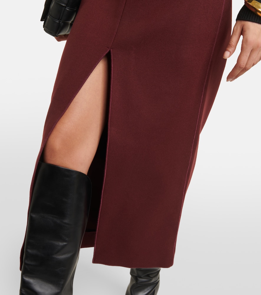 Front-slit wool-blend midi skirt