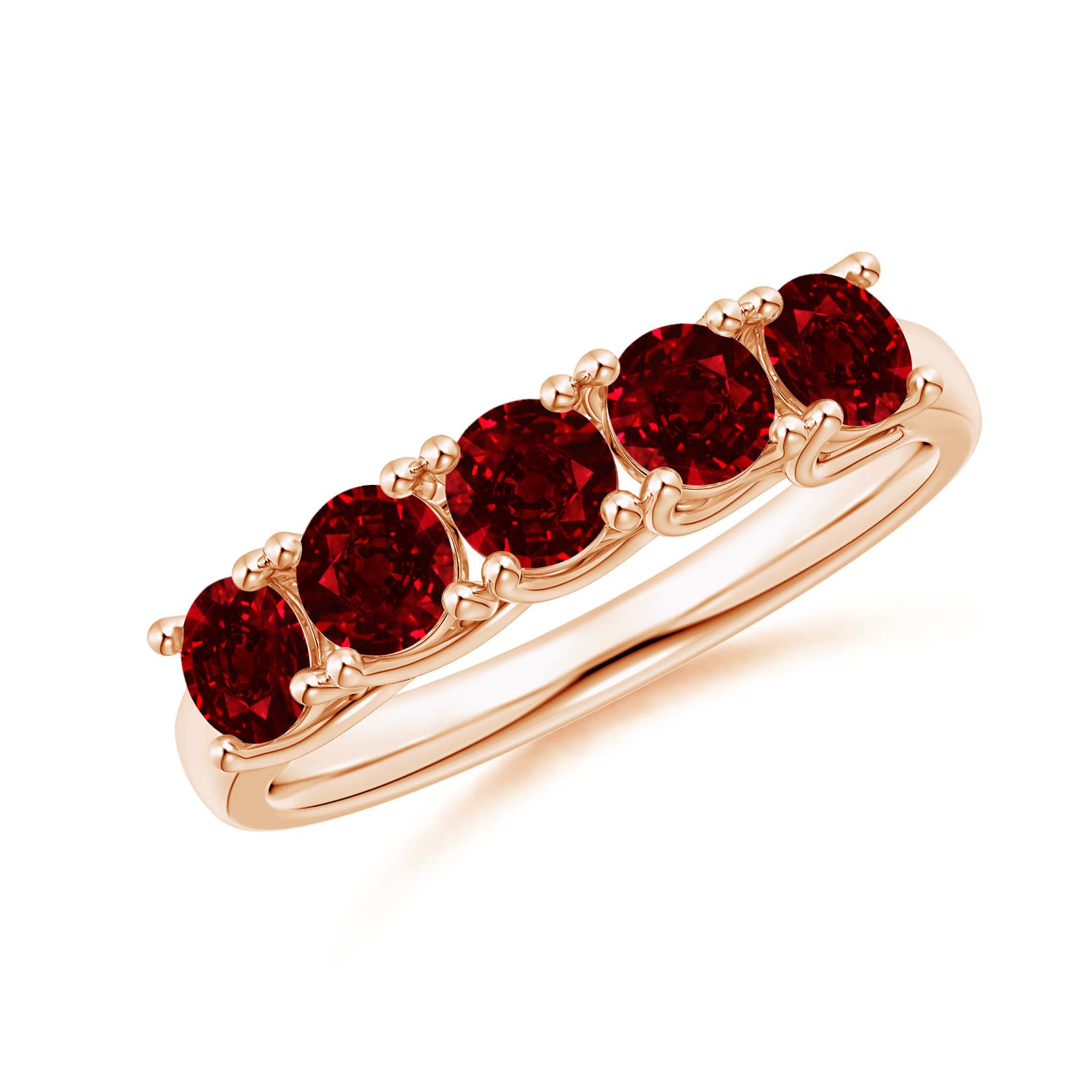 Angara 1.4 Carats Half Eternity Five Stone Ruby Wedding Band in 18K Rose Gold