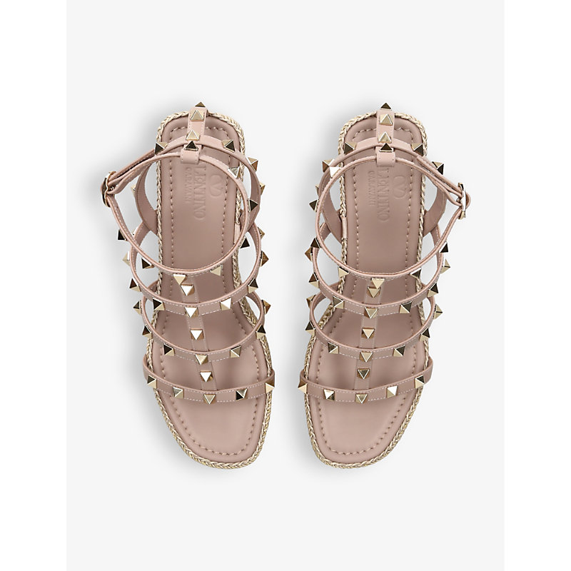 Womens Blush Rockstud 95 Braided Leather Heeled Sandals