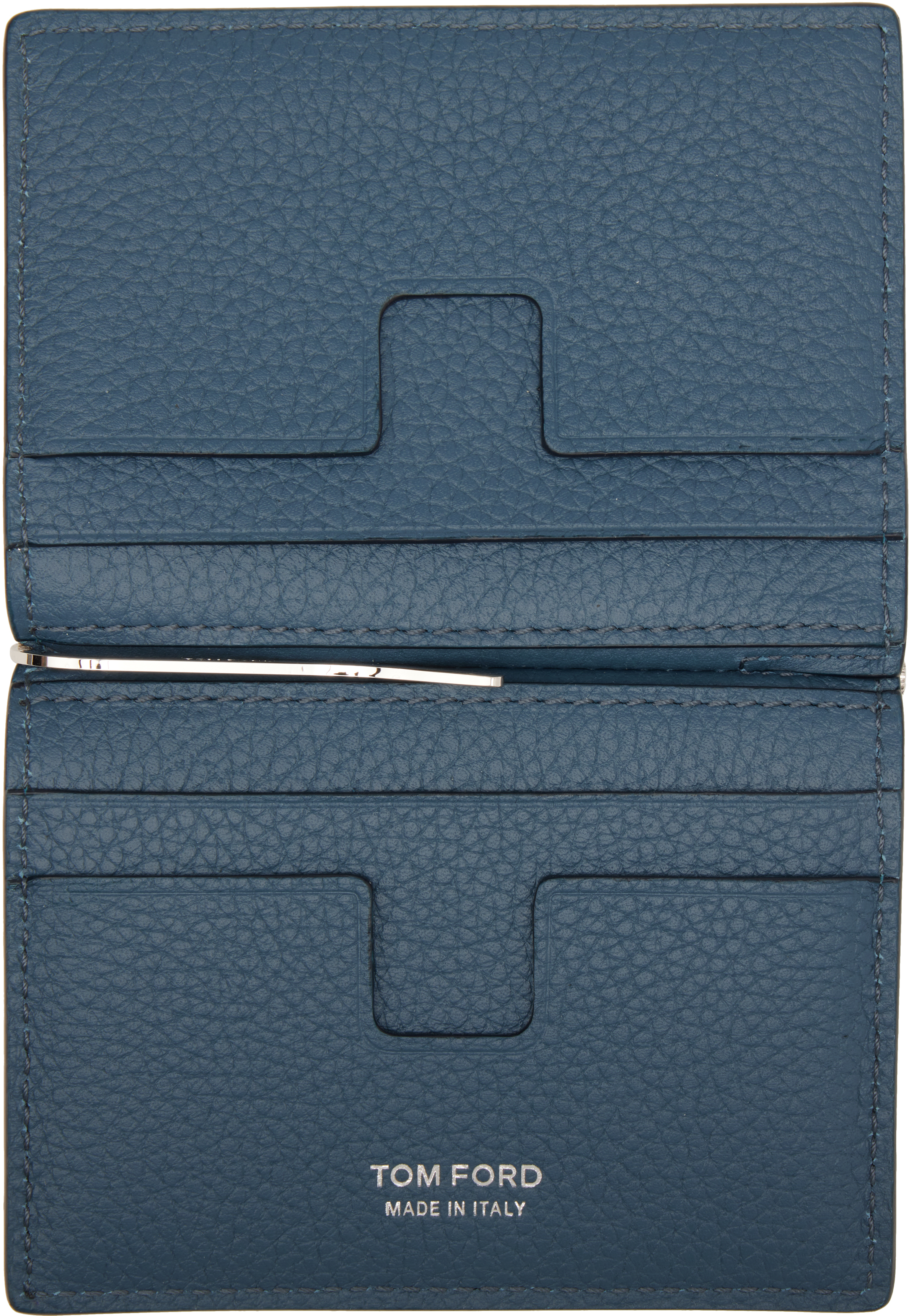 Blue Soft Grain Leather Bifold Money Clip Card Holder