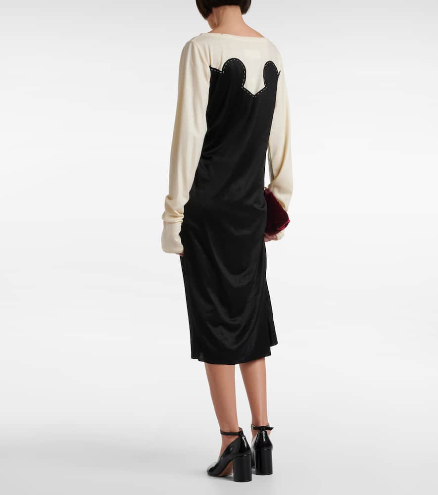 Spliced gathered jersey midi dress