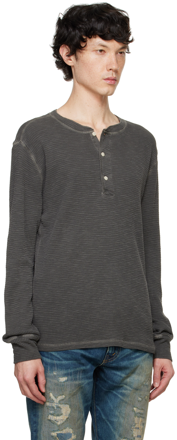 RRL Black Waffle-Knit Henley