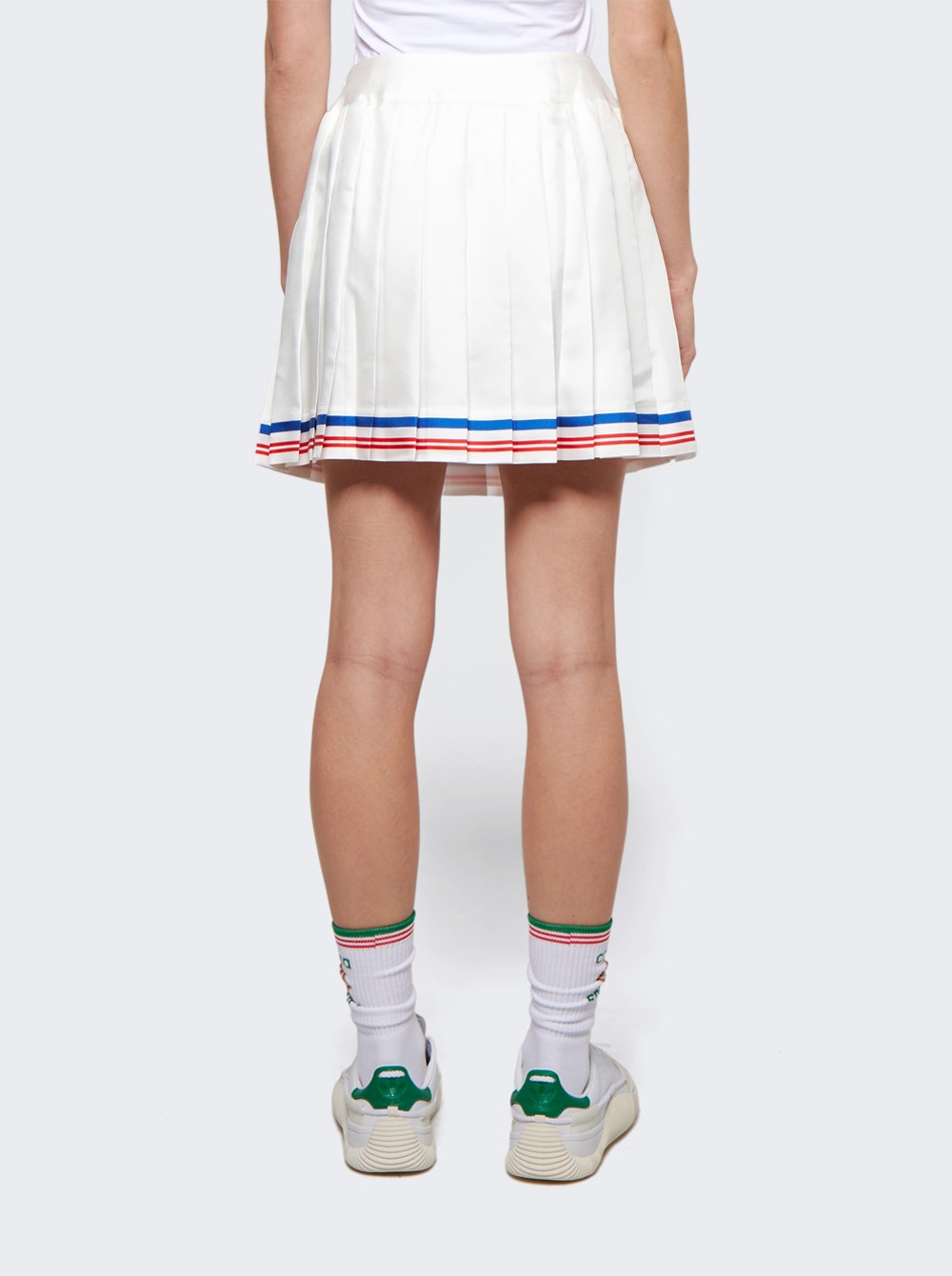 Pleated striped-border skirt - White