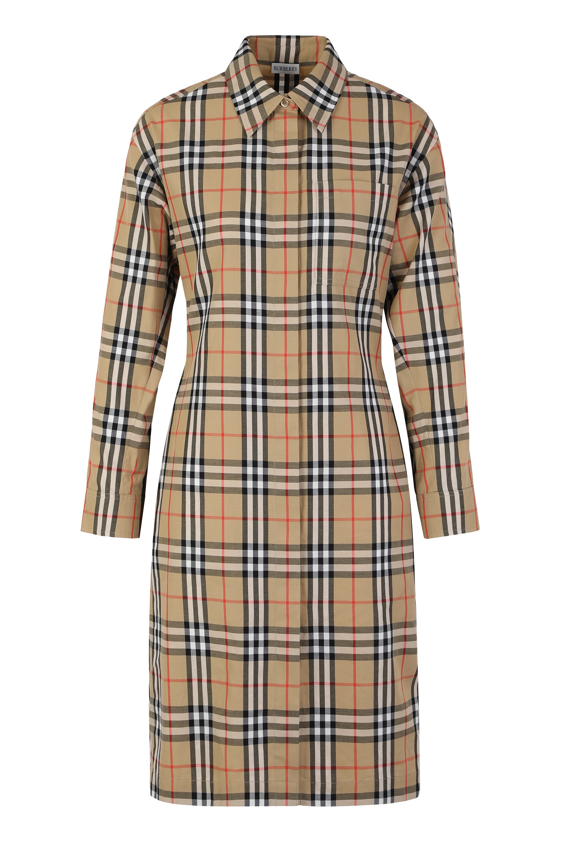Chiffon Check Long-Sleeve Dress